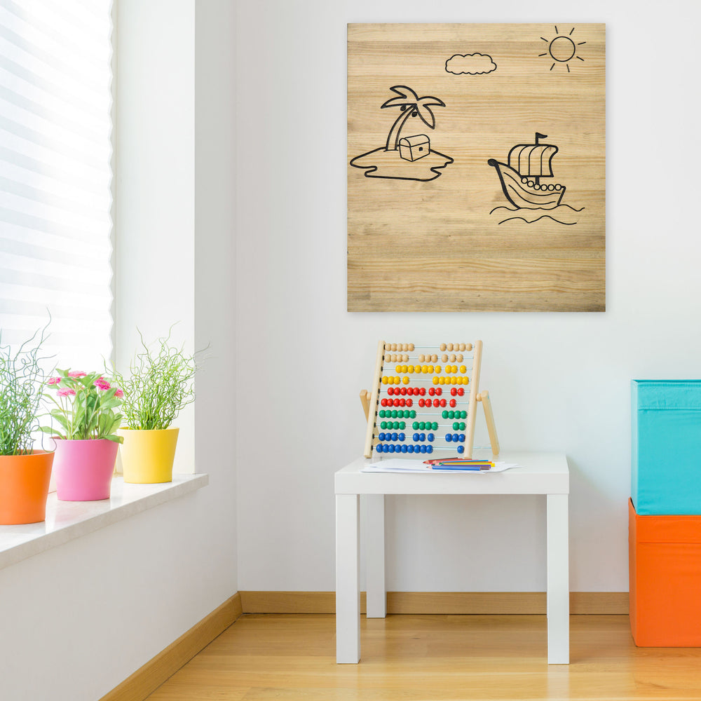 Cuadro Infantil de madera de pino para Pintar Barco 60x70cm - Box Furniture