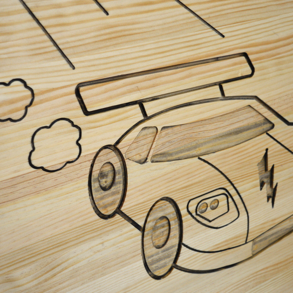 Cuadro Infantil de madera de pino para Pintar Coche 60x70cm - Box Furniture