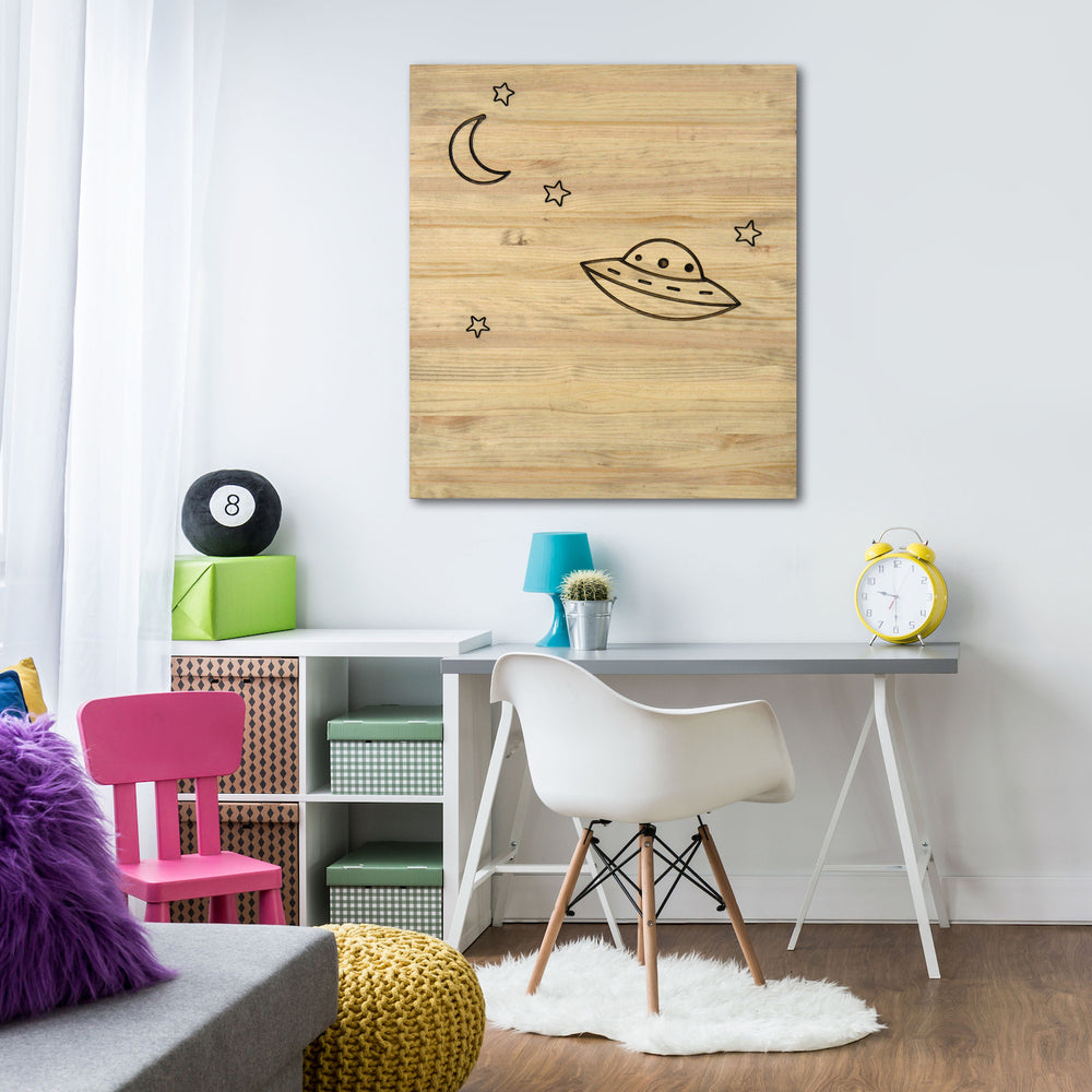 Cuadro Infantil de madera de pino para Pintar Ovni 60x70cm - Box Furniture
