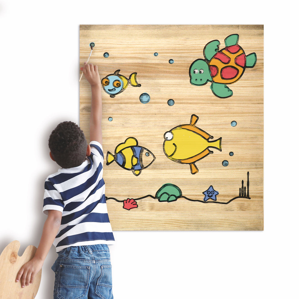 Cuadro Infantil de madera de pino para Pintar Peces 60x70cm - Box Furniture