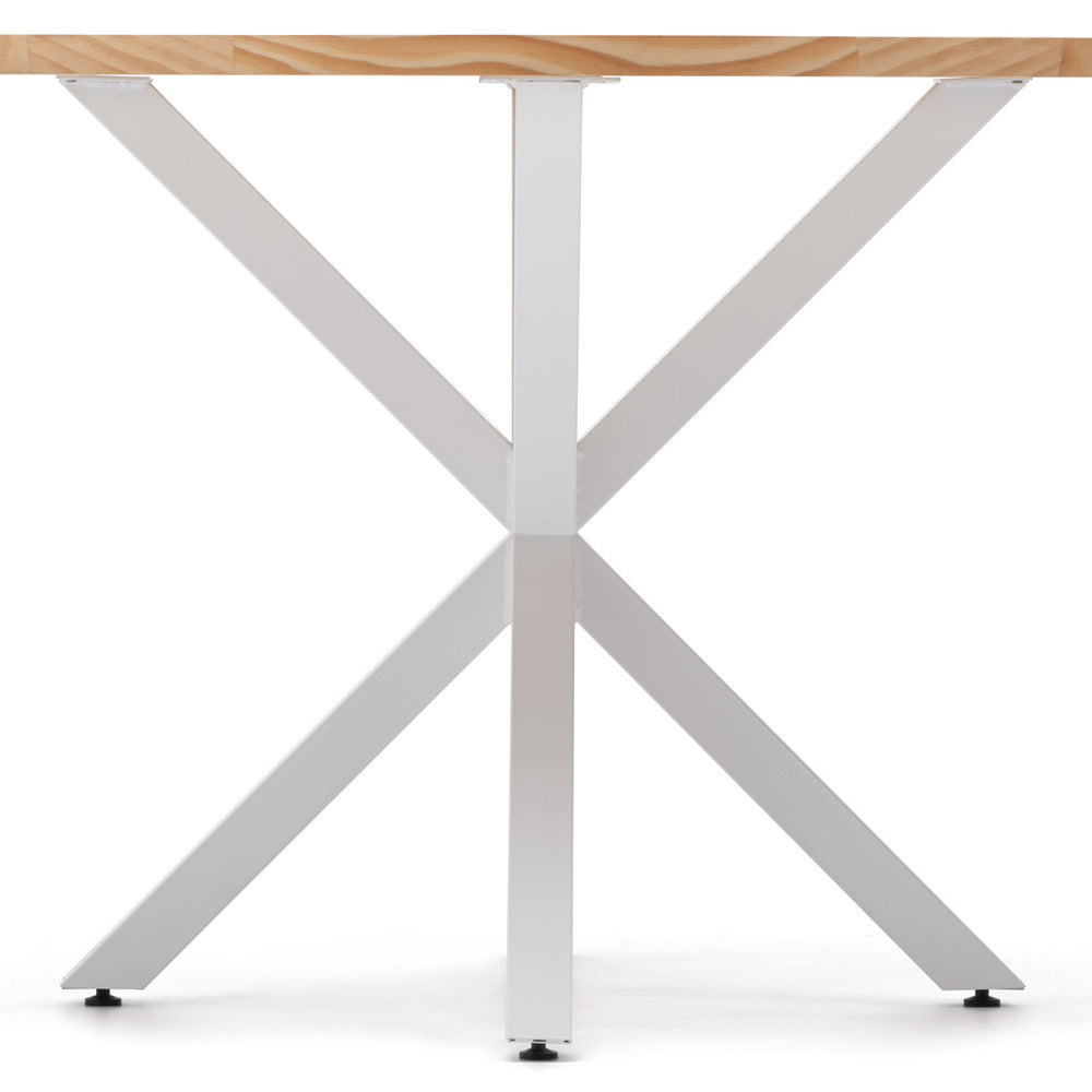 Mesa comedor Pata Estrella Ovalada 160x100x75cm Blanca en madera maciza de pino acabado natural estilo nórdico industrial Box Furniture