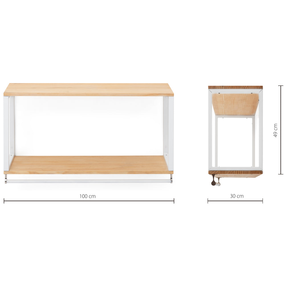 Perchero Colgante iCub 2 estantes y barra 120x30x60cm Blanco en madera maciza de pino acabado natural estilo nórdico industrial Box Furniture