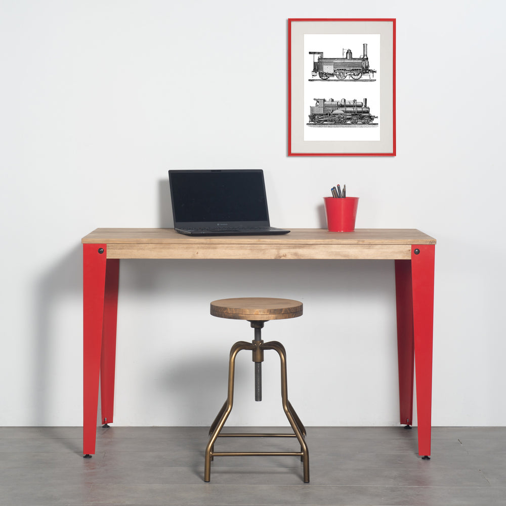 Mesa Lunds Estudio 140x60x75cm Rojo en madera maciza de pino acabado vintage estilo industrial Box Furniture