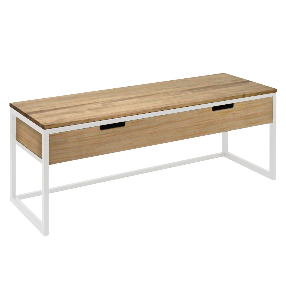 Conjunto Banco y Estantería Perchero Blanco en madera maciza de pino acabado vintage estilo industrial Box Furniture