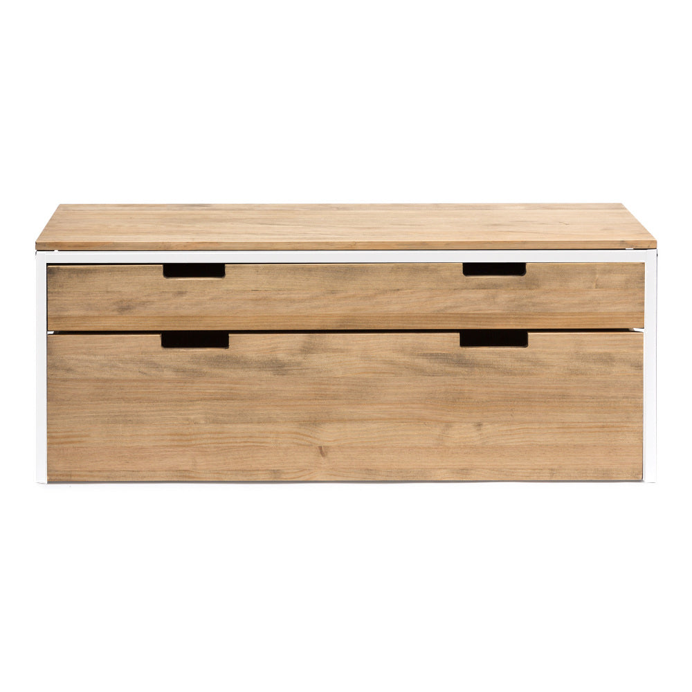 Mueble de TV ECO Three Cajón Superior y Cajón Extraíble Doble Blanco en madera maciza de pino acabado vintage estilo industrial - Box Furniture