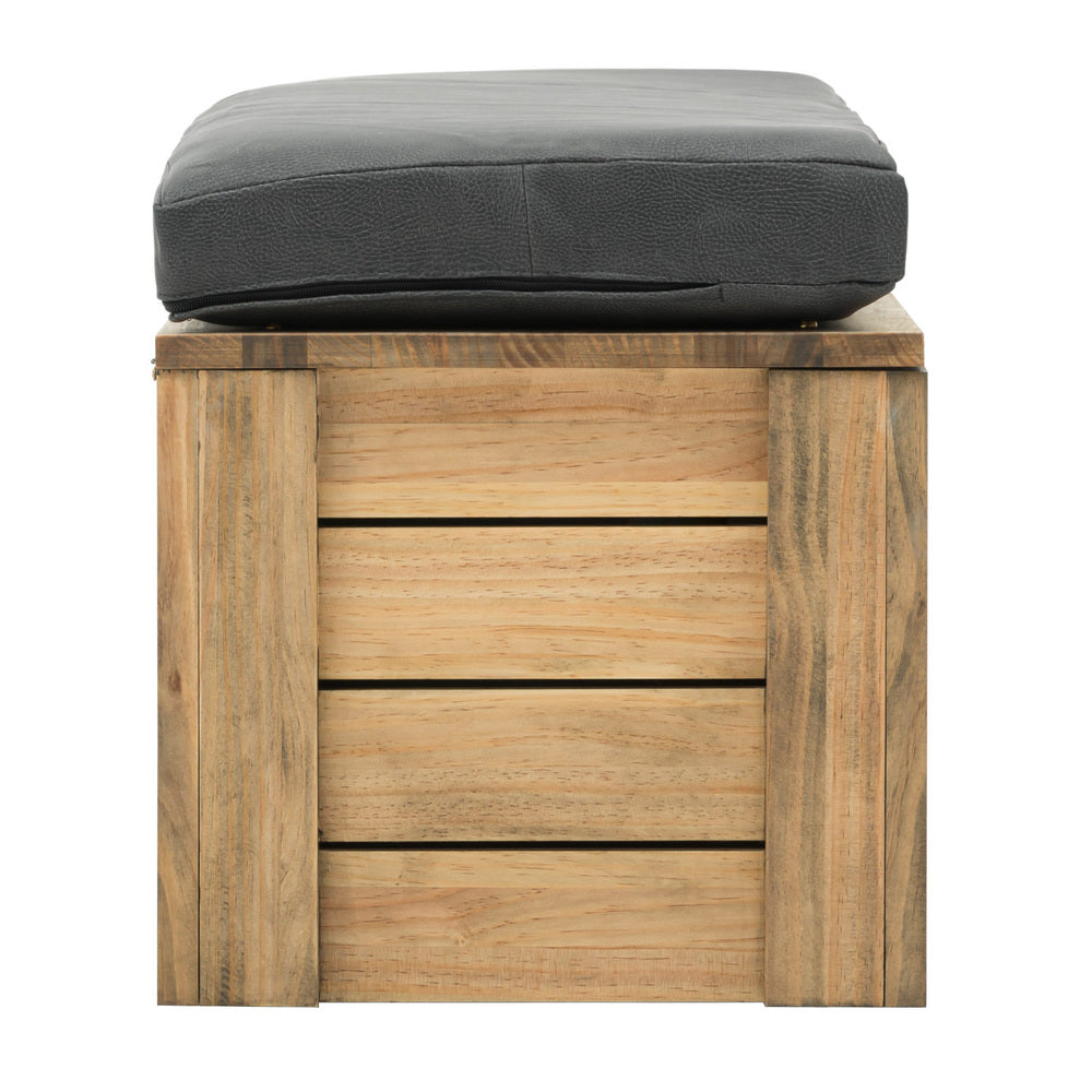 Baúl Pie de Cama ECO 40x120x36cm con tapa y cojín de polipiel en madera maciza de pino acabado vintage - Box Furniture