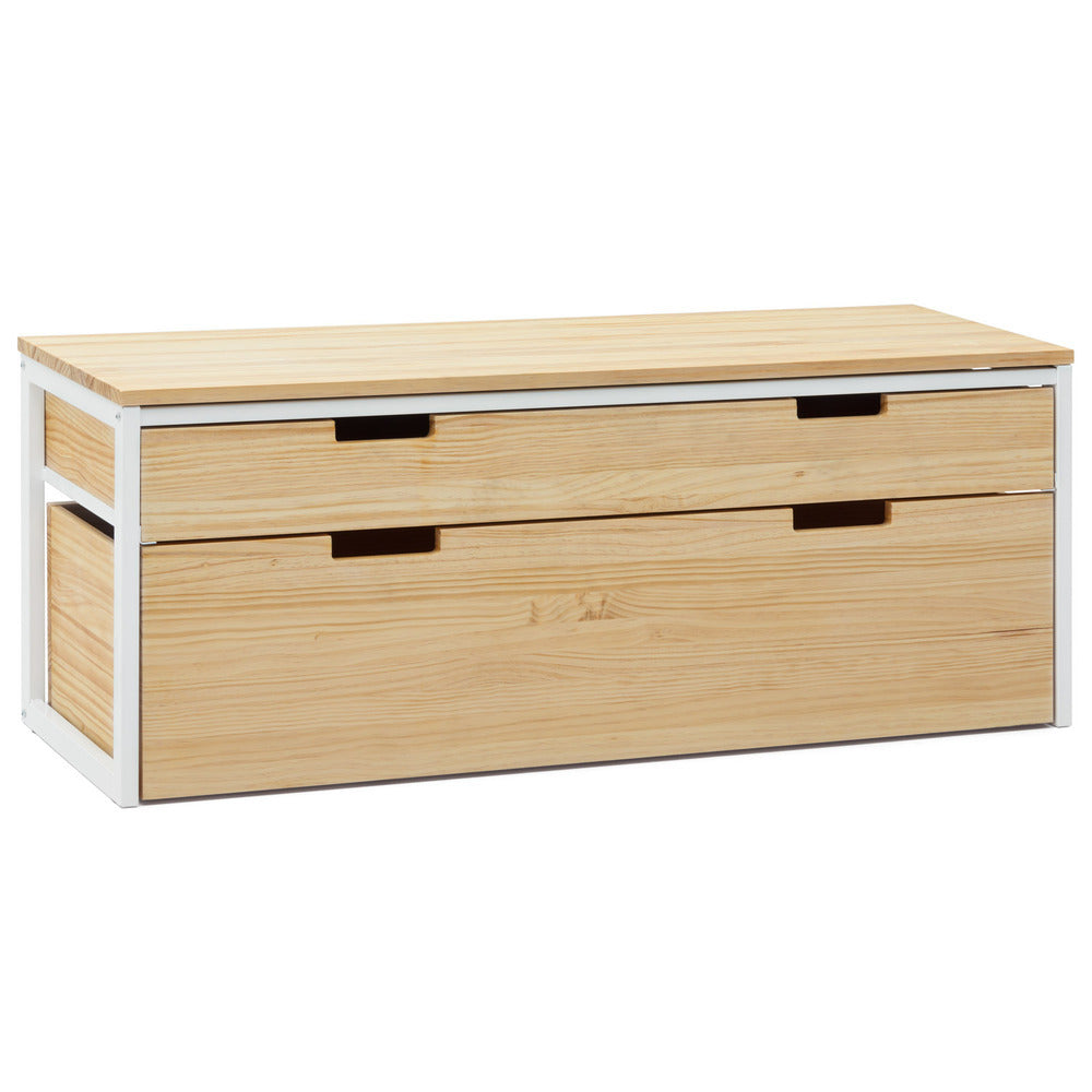 Mueble TV ECO Three 120x40x45cm Blanco en madera maciza de pino acabado natural estilo nórdico industrial Box Furniture