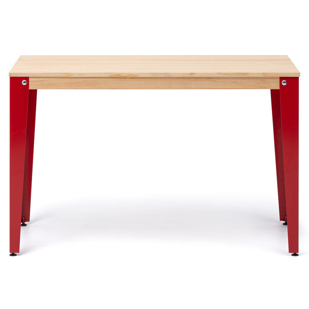Mesa Lunds Estudio 110x60x75cm Rojo en madera maciza de pino acabado natural estilo nórdico industrial Box Furniture