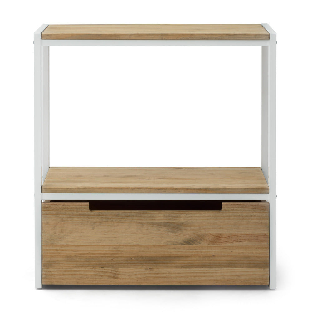 Consola iCub Derby 32x70x75cm estante y cajón inferior Blanco en madera de pino maciza acabado vintage estilo Industrial Box Furniture
