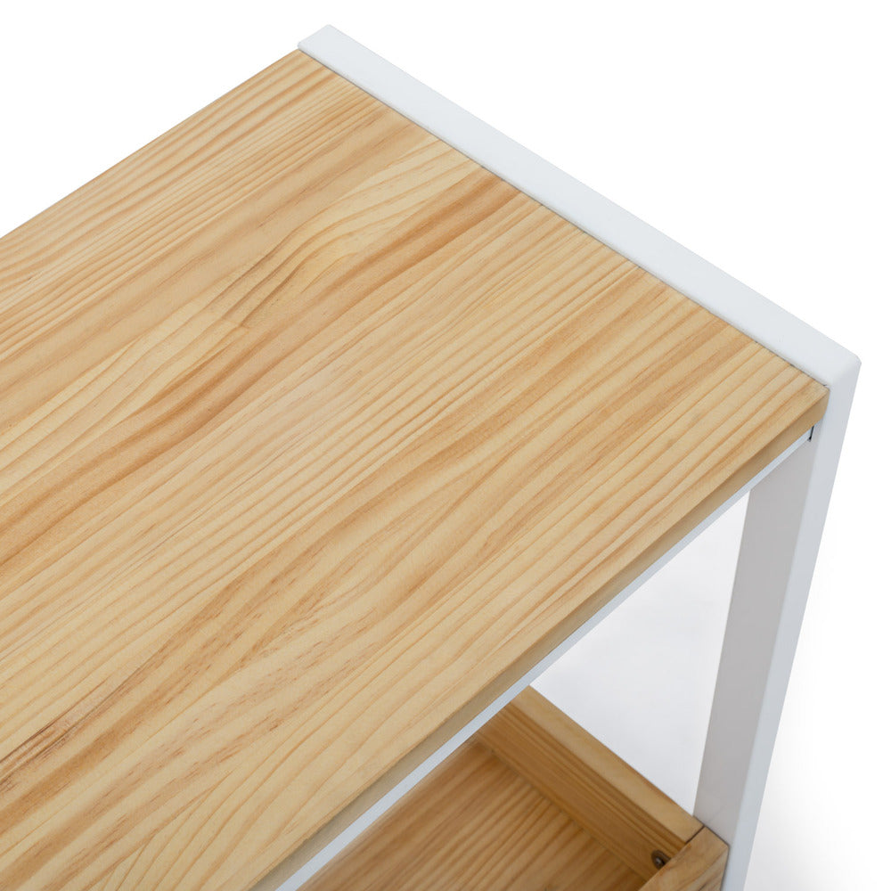 Consola iCub Derby 32x70x75cm bandeja y cajón inferior Blanco en madera de pino maciza acabado natural estilo nórdico Industrial Box Furniture