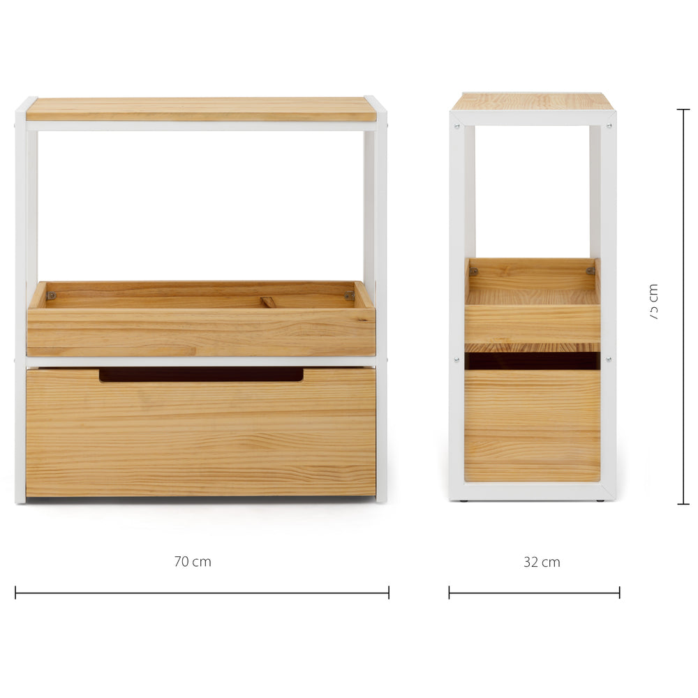 Consola iCub Derby 32x70x75cm bandeja y cajón inferior Blanco en madera de pino maciza acabado natural estilo nórdico Industrial Box Furniture
