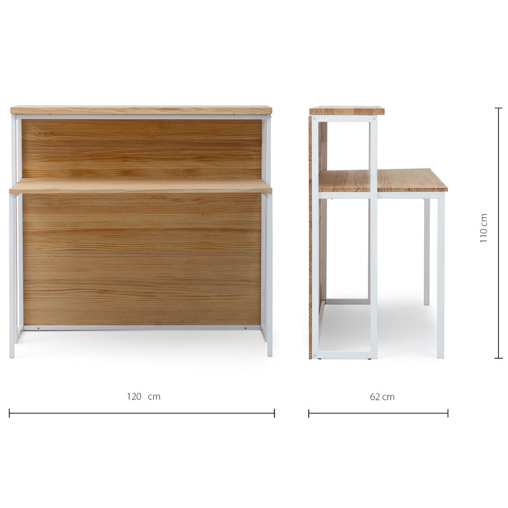 Mostrador iCub con mesa 60x120x110cm Blanco en madera maciza de pino acabado natural estilo nórdico industrial Box Furniture