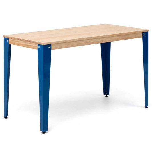 Mesa Lunds Estudio 120x60x75cm Azul en madera maciza de pino acabado natural estilo nórdico industrial Box Furniture