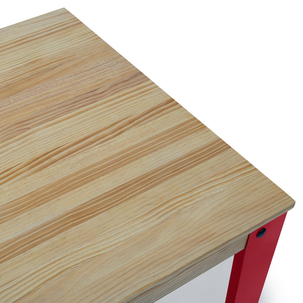 Mesa Lunds Alta 70x110x110cm Rojo en madera maciza de pino acabado natural estilo nórdico Industrial Box Furniture