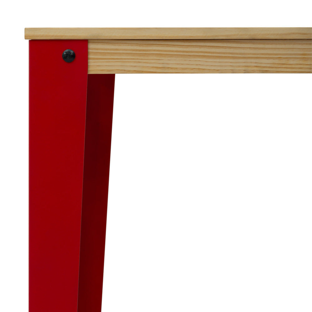 Mesa Lunds Alta 60x160x110cm Rojo en madera maciza de pino acabado natural estilo nórdico Industrial Box Furniture