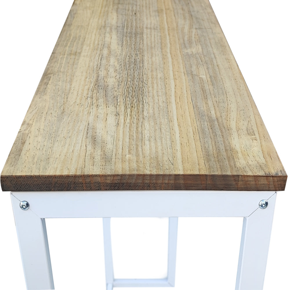 Conjunto Mesa Alta Eco-Line 118x30x110cm y 2 taburetes Blanco en madera maciza de pino acabado envejecido estilo Industrial Box Furniture