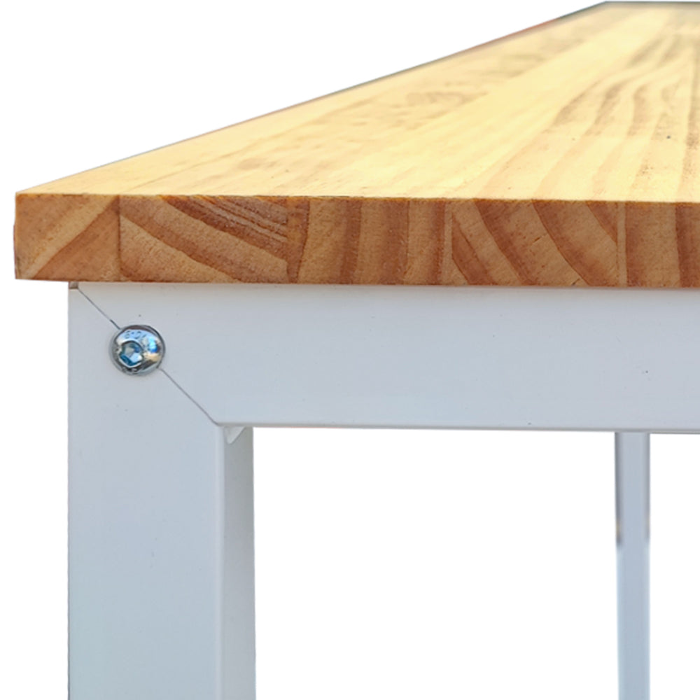 Conjunto Mesa Alta Eco-Line 118x30x110cm y 2 taburetes Blanco en madera maciza de pino acabado natural estilo Industrial Box Furniture