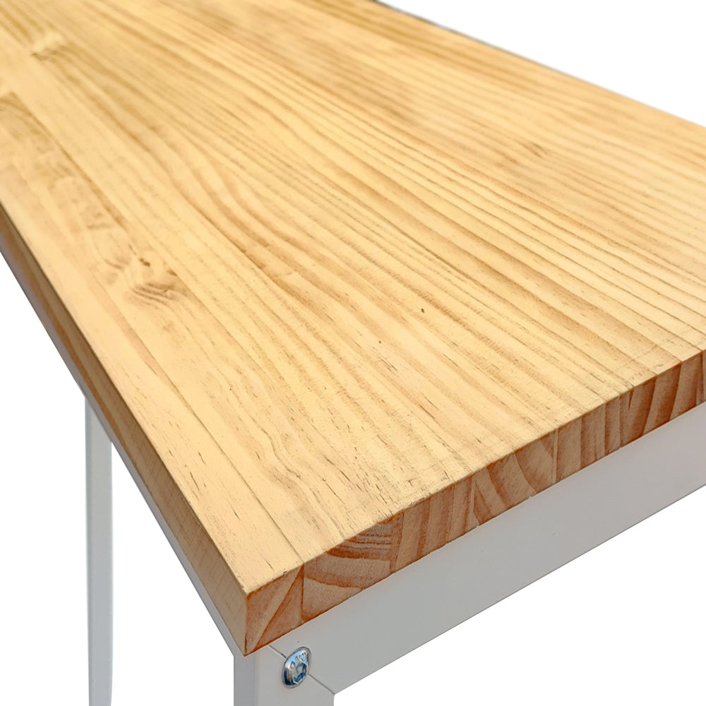 Conjunto Mesa Alta Eco-Line 118x30x110cm y 2 taburetes Blanco en madera maciza de pino acabado natural estilo Industrial Box Furniture