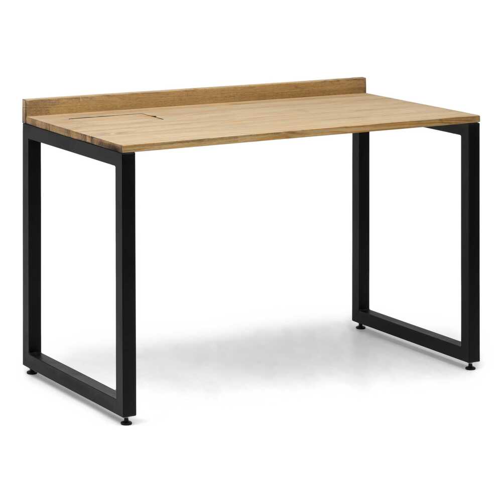 Mesa escritorio Eco-Line con bandeja inferior oculta de acero Negro 118x60x75cm, tablero en madera maciza de pino acabado envejecido estilo industrial Box Furniture.