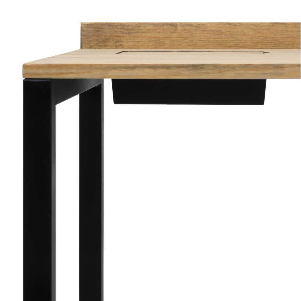Mesa escritorio Eco-Line con bandeja inferior oculta de acero Negro 118x60x75cm, tablero en madera maciza de pino acabado envejecido estilo industrial Box Furniture.