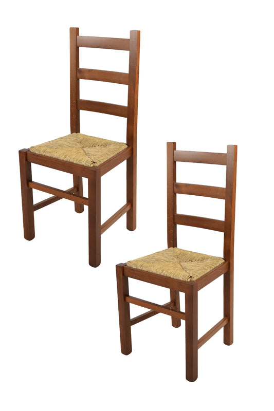 Tommychairs - Set 2 sillas de Cocina y Comedor  Rustica, Estructura en Madera de Haya Color Nogal Claro y Asiento en Paja