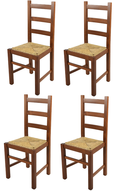 Tommychairs - Set 4 sillas de Cocina y Comedor  Rustica, Estructura en Madera de Haya Color Nogal Claro y Asiento en Paja