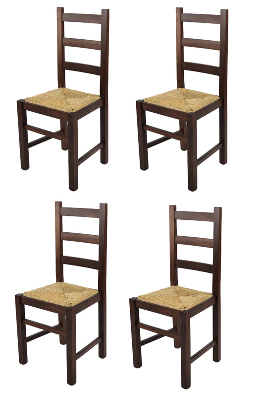 Tommychairs - Set 4 sillas de Cocina y Comedor  Rustica, Estructura en Madera de Haya Color Nogal Oscuro y Asiento en Paja