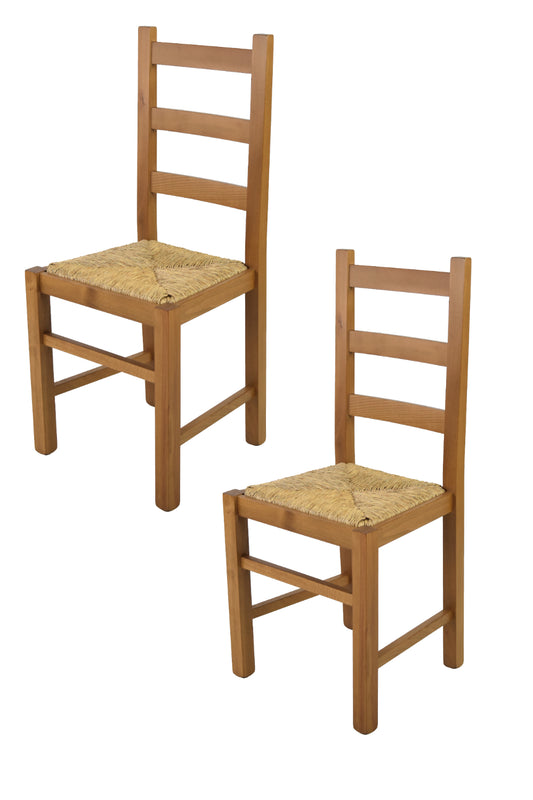 Tommychairs - Set 2 sillas de Cocina y Comedor  Rustica, Estructura en Madera de Haya Color Roble y Asiento en Paja