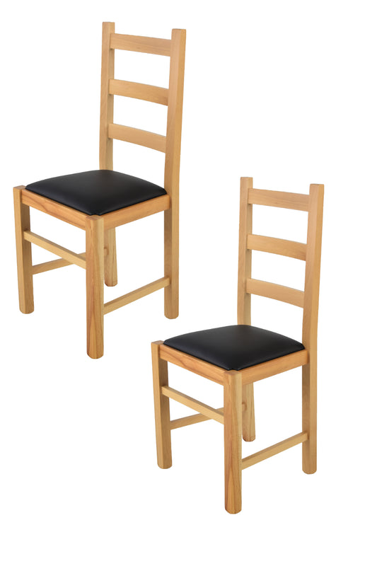 Tommychairs - Set 2 sillas de Cocina y Comedor  Rustica, Estructura en Madera de Haya Color Natural y Asiento tapizado en Polipiel Color Negro