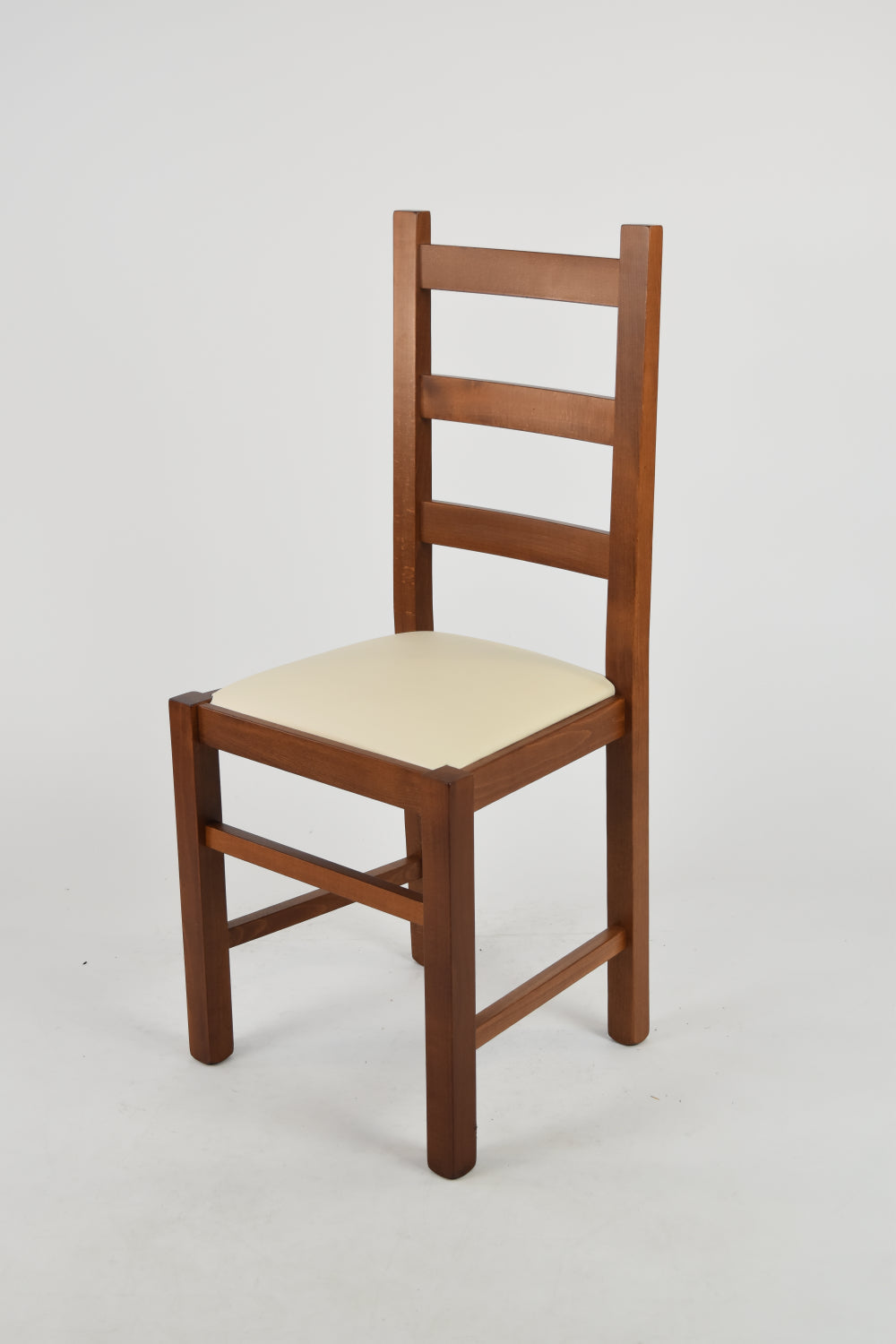 Tommychairs - Set 4 sillas de Cocina y Comedor  Rustica, Estructura en Madera de Haya Color Nogal Claro y Asiento tapizado en Polipiel Color Marfil