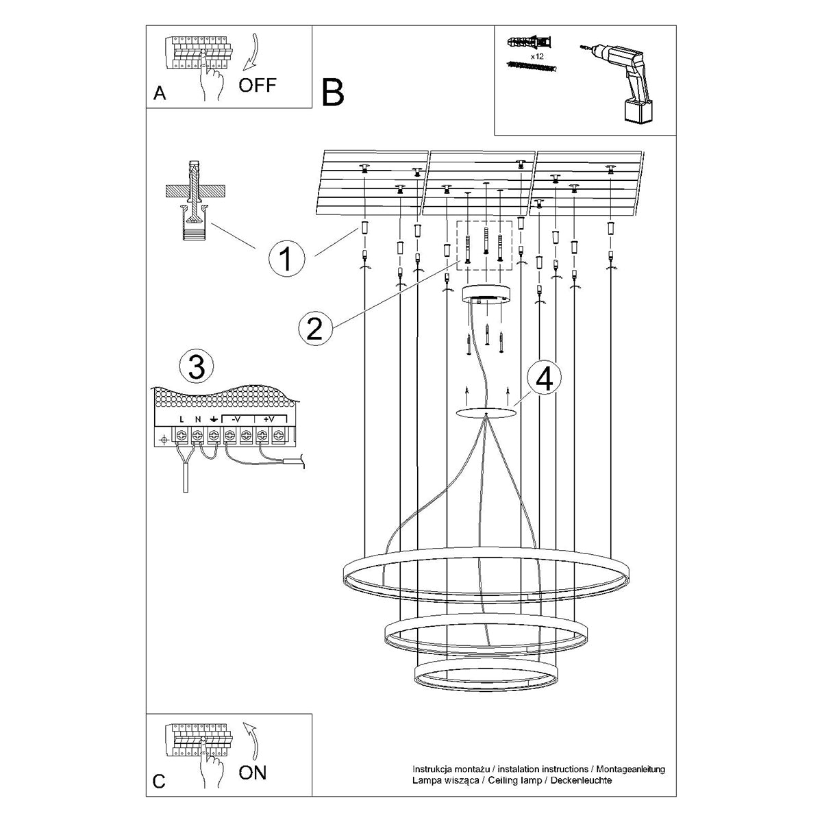 Lámpara RIO 3 55/78/110 dorada LED 3000K - Sollux