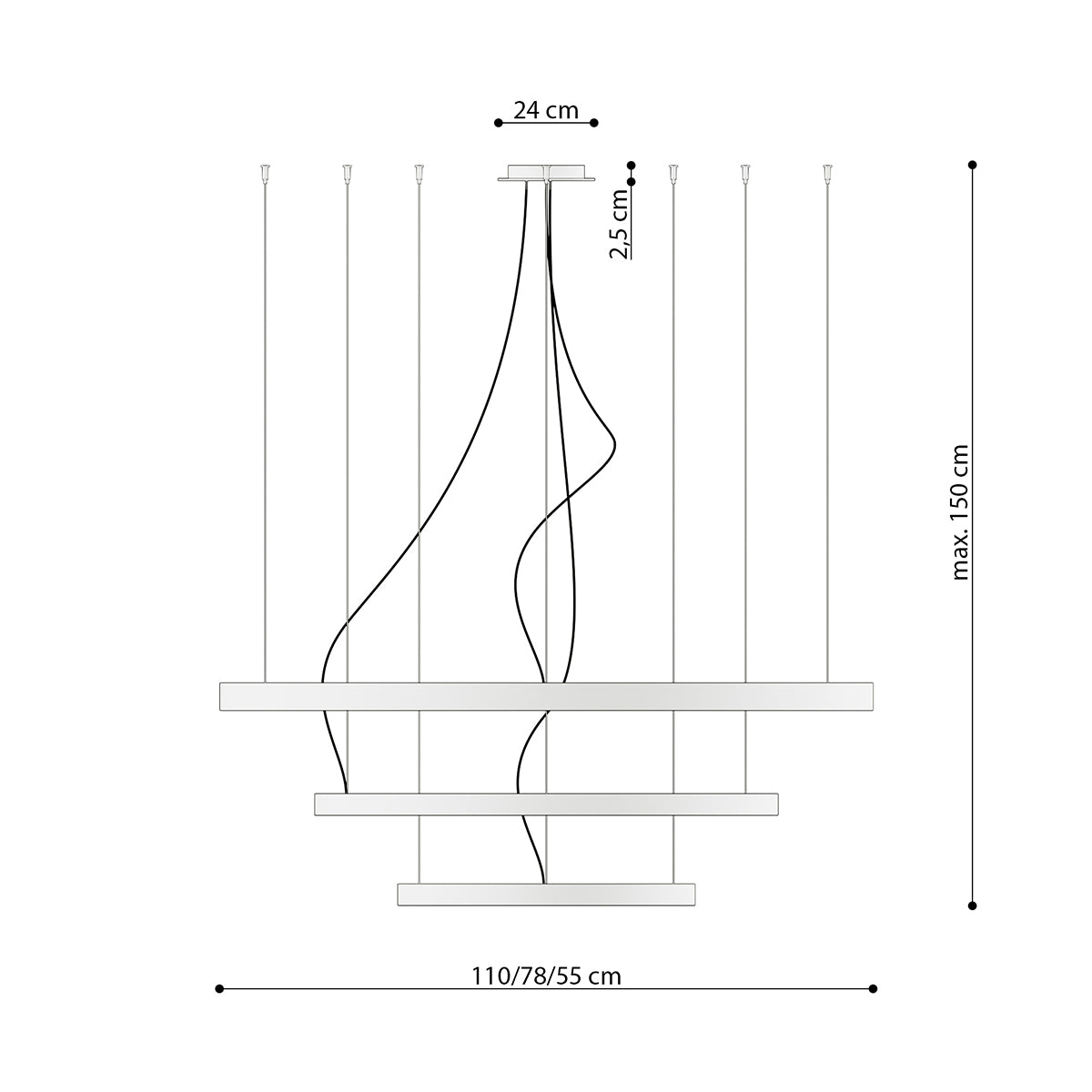 Lámpara RIO 3 55/78/110 dorada LED 3000K - Sollux