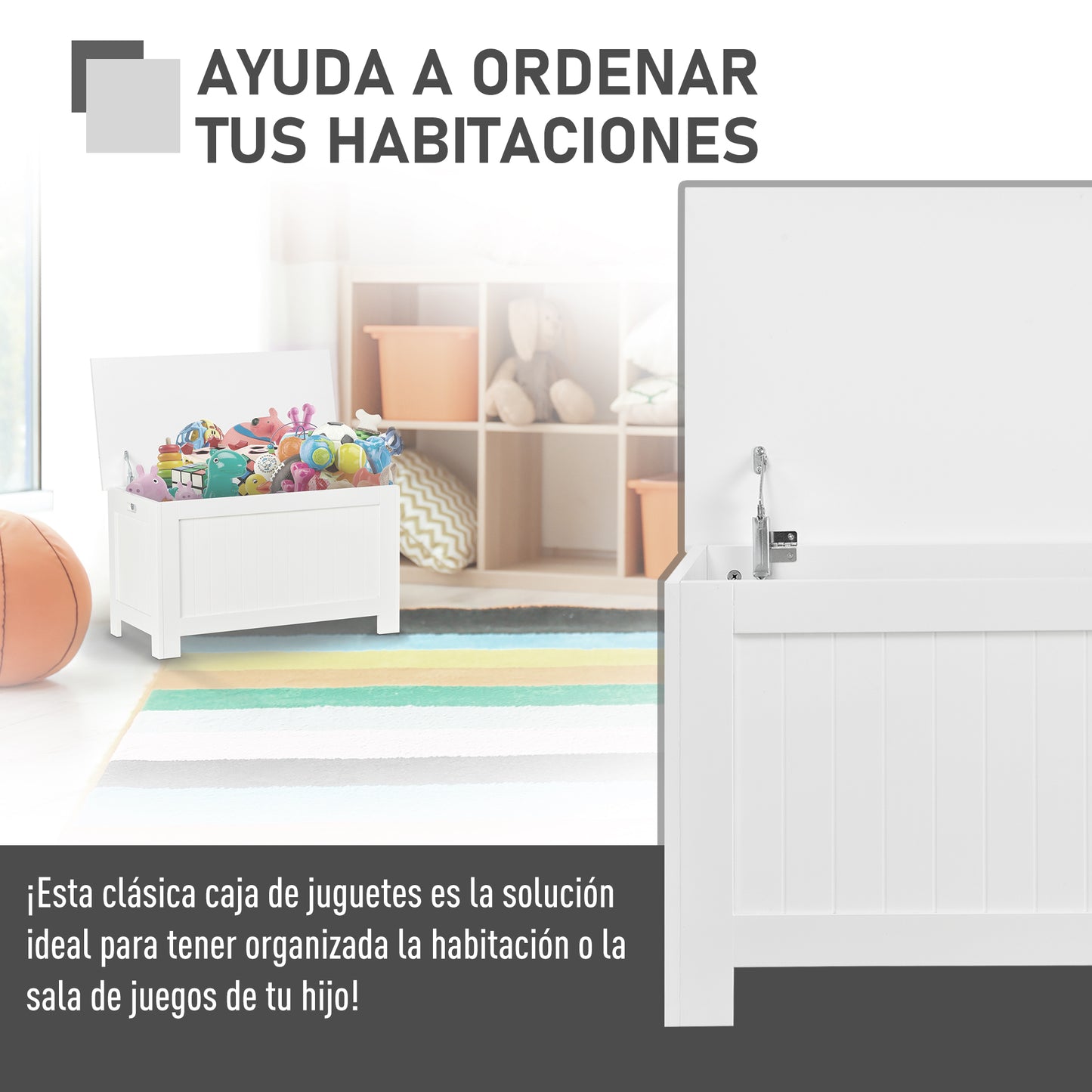 HOMCOM Baúl de Almacenaje para Dormitorio Banco de Almacenaje con Tapa Baúl de Almacenaje Versátil con Bisagra de Seguridad para Pasillo Salón 81x40x46 cm Blanco