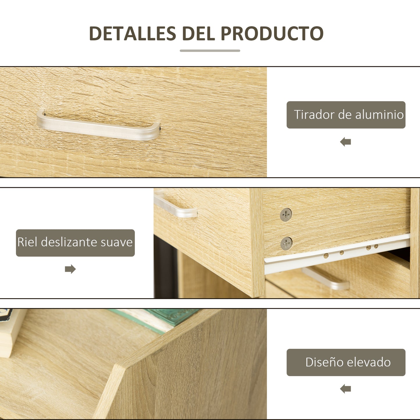 Vinsetto Cajonera de Oficina Mueble Auxiliar para Archivos con 4 Cajones Encimera Superior de Almacenaje 4 Ruedas y 2 Frenos para Estudio Despacho 40x36x65 cm Natural