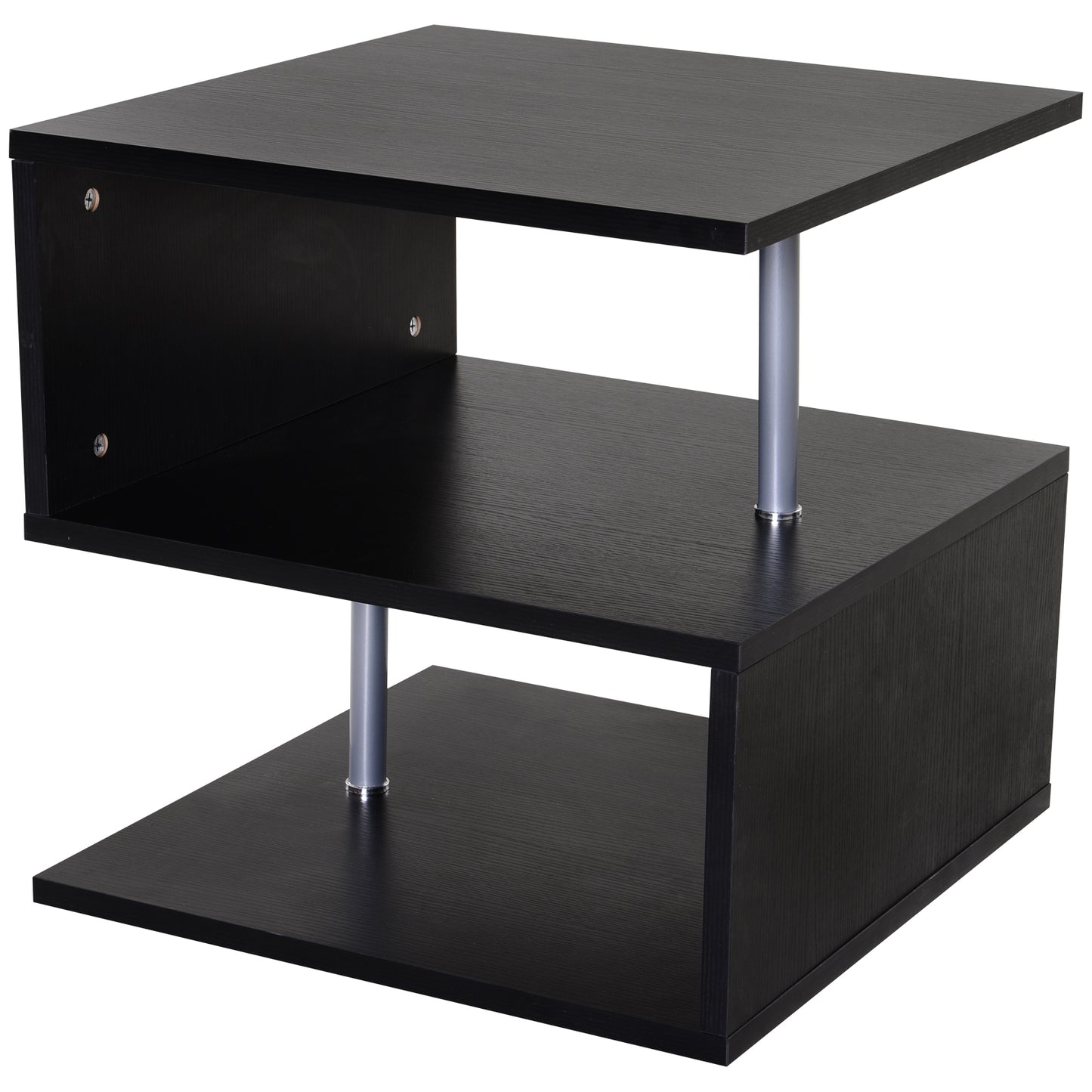 HOMCOM Mesita Auxiliar Mesa Auxiliar Pequeña Mesa para Sofá de Forma S con Compartimento Abierto Diseño Moderno 50x50x50 cm Negro