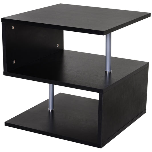 HOMCOM Mesita Auxiliar Mesa Auxiliar Pequeña Mesa para Sofá de Forma S con Compartimento Abierto Diseño Moderno 50x50x50 cm Negro