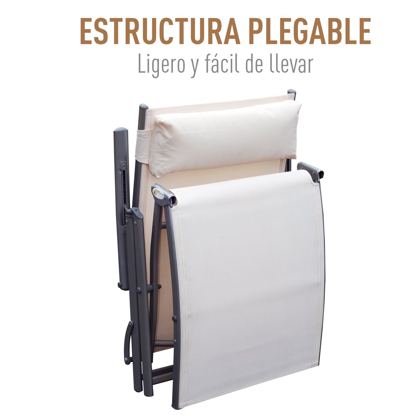 Outsunny Tumbona Plegable Tumbona de Jardín con Respaldo Ajustable en 7 Niveles Almohada y Reposabrazos Carga 165 kg para Piscina Terraza Camping 137x63,5x100,5 cm Beige