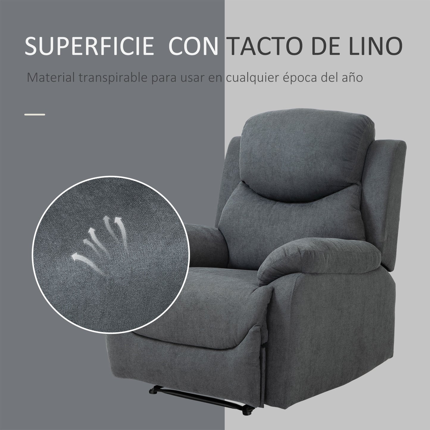 HOMCOM Sillón Reclinable de Salón Sillón Relax Reclinable Manual con Reposabrazos y Reposapiés Carga 150 kg Sofá Relax para Salón Dormitorio Gris