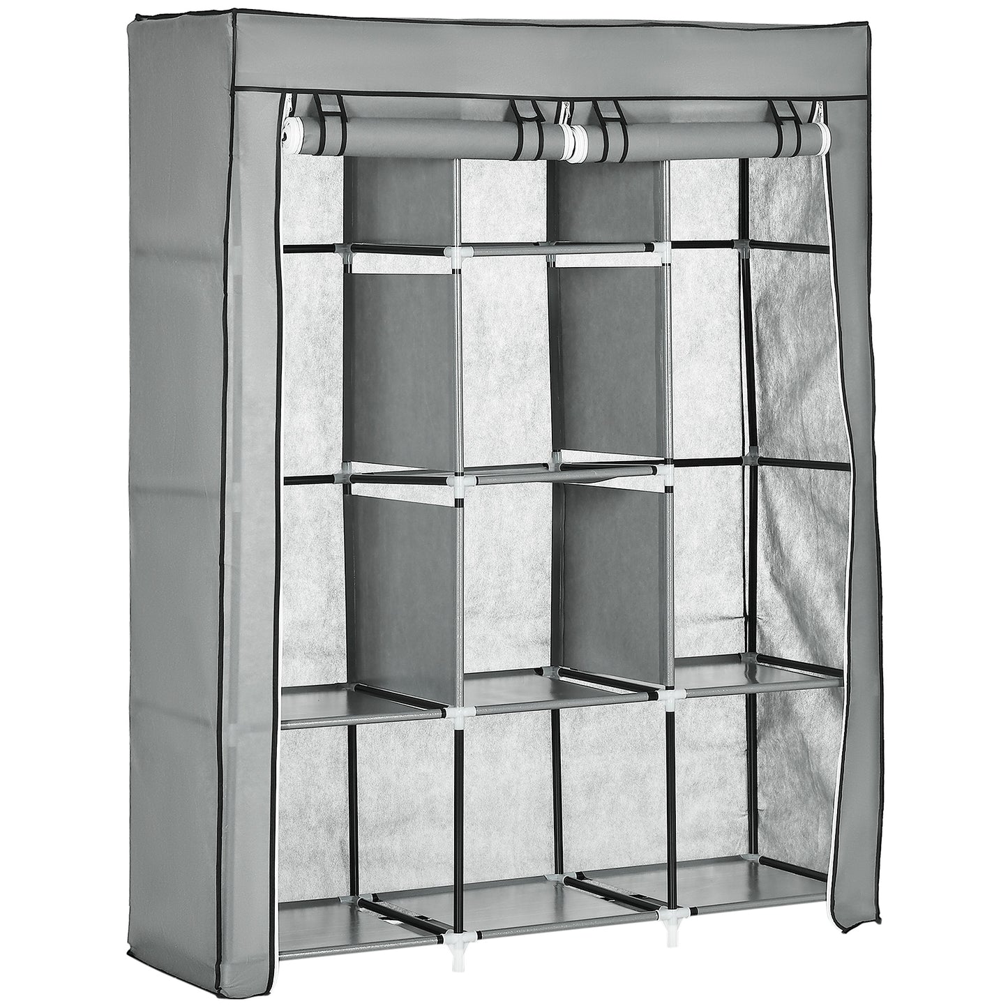 HOMCOM Armario de Tela Plegable Armario de Ropa Organizador Ropero Portátil con Estantes y Barra para Colgar para Dormitorio Vestidor 125x43x162,5 cm Gris Claro