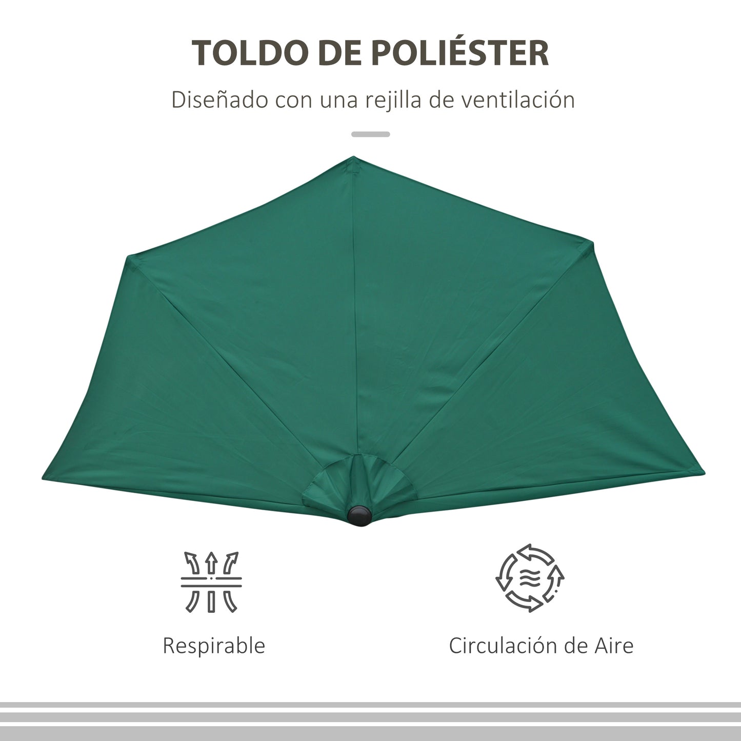 Outsunny Sombrilla 269x138x236 cm Parasol de Jardín con Manivela y Forma Semicircular para Exterior Terraza Patio Piscina Verde