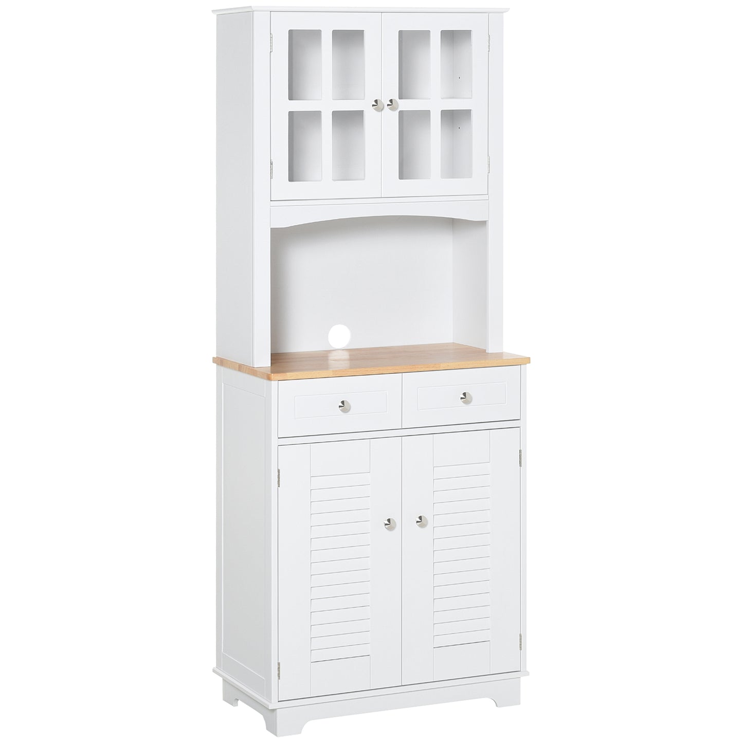 HOMCOM Alacena de Cocina Armario de Cocina Aparador de Comedor con 2 Cajones Estantes Ajustables y Estante Abierto Antivuelco 68x39,5x170 cm Blanco