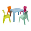 Garbar jan set 4+1 infantil silla-mesa interior, exterior azul cielo/fucsia/naranja/verde lima/aquamint