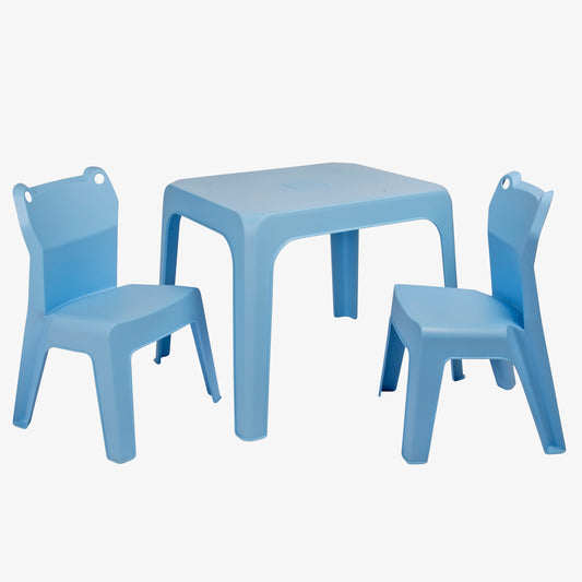 Garbar jan frog set 2+1 infantil silla-mesa interior, exterior azul cielo