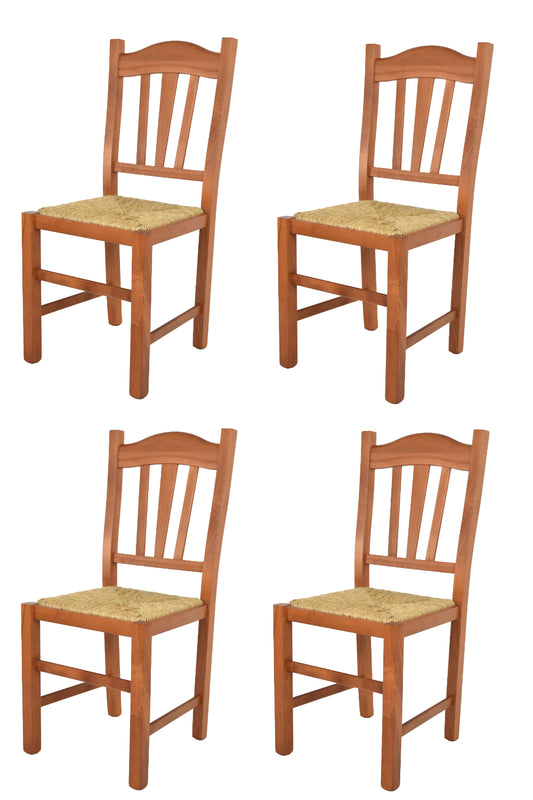 Tommychairs - Set 4 sillas de Cocina y Comedor Silvana, Estructura en Madera de Haya Color Cerezo y Asiento en Paja