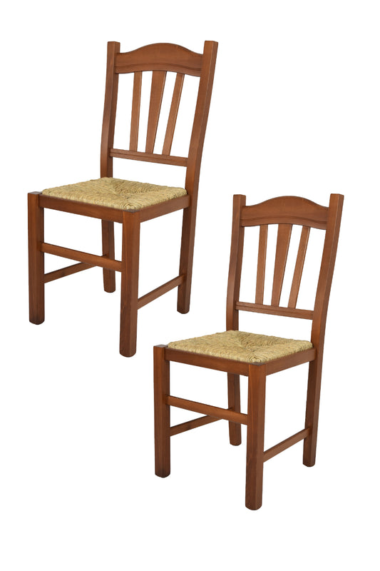 Tommychairs - Set 2 sillas de Cocina y Comedor Silvana, Estructura en Madera de Haya Color Nuez Claro y Asiento en Paja