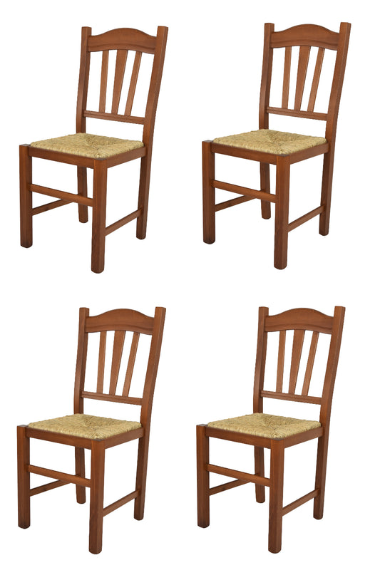 Tommychairs - Set 4 sillas de Cocina y Comedor Silvana, Estructura en Madera de Haya Color Nuez Claro y Asiento en Paja