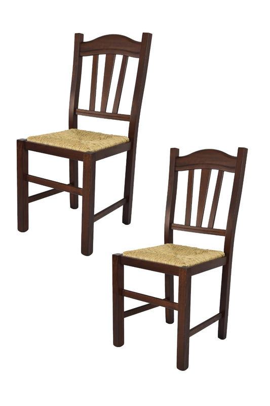 Tommychairs - Set 2 sillas de Cocina y Comedor Silvana, Estructura en Madera de Haya Color Nuez Oscuro y Asiento en Paja