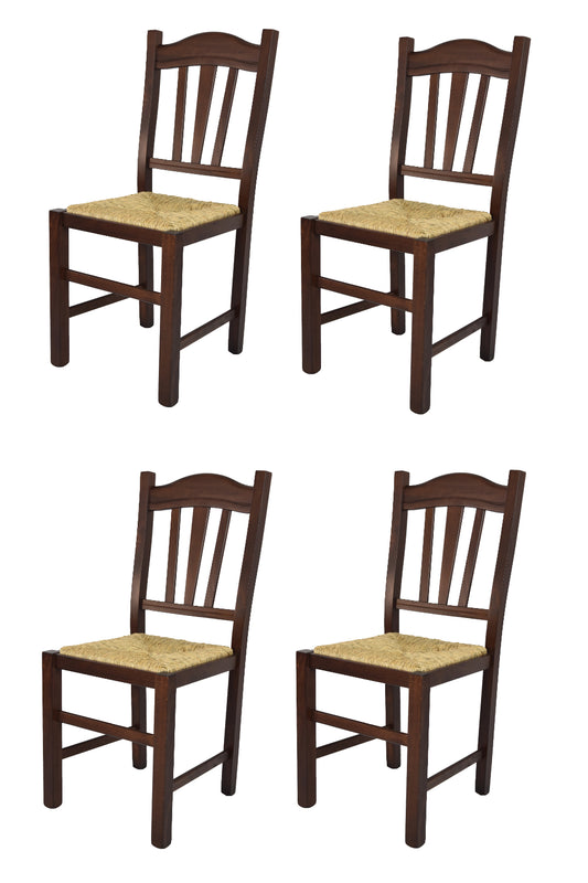 Tommychairs - Set 4 sillas de Cocina y Comedor Silvana, Estructura en Madera de Haya Color Nuez Oscuro y Asiento en Paja
