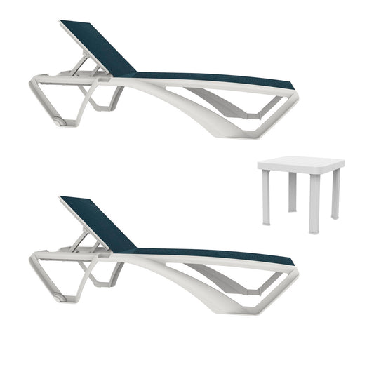 Resol marina-andorra set 2+1 tumbona-mesa auxiliar exterior estructura blanca - textilene blue jeans
