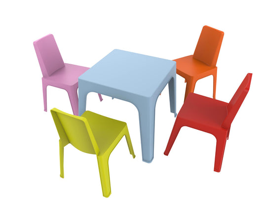 Garbar julieta set 4+1 infantil silla-mesa interior, exterior azul cielo/rosa/rojo/naranja/verde lima